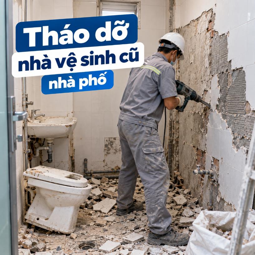 Tháo dỡ nhà vệ sinh cũ nhà phố
